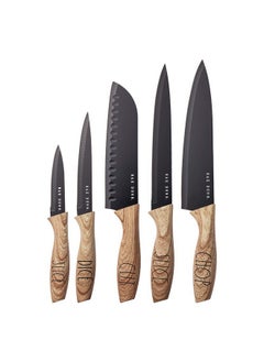 Rae Dunn Rae Dunn Everyday Collection Set of 5 Stainless Steel Knives with Sheaths- Chef, Paring, Bread, Santoku Knives- (Black)  - Image 1