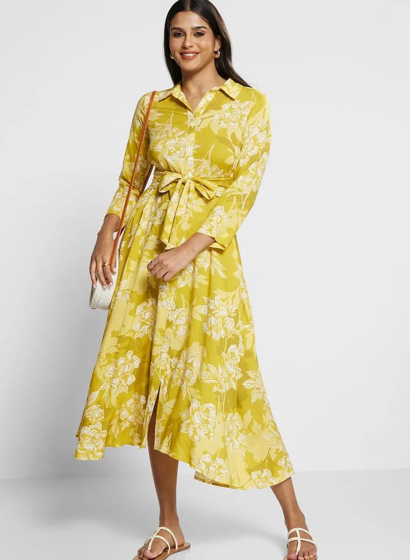 Biba Button Detail Floral Print Dress