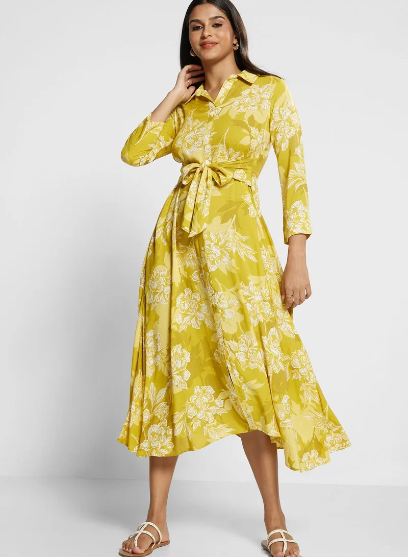 Biba Button Detail Floral Print Dress
