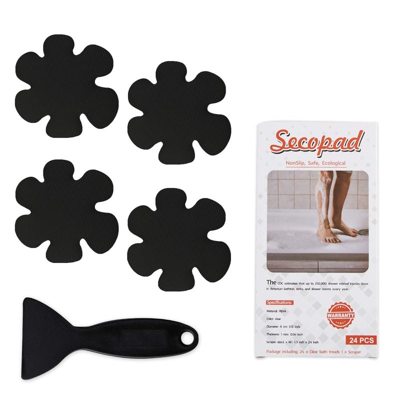 Secopad Bathtub Stickers NonSlip 24PCS Safety Shower Treads Adhesive Appliques with Premium Scrape Black