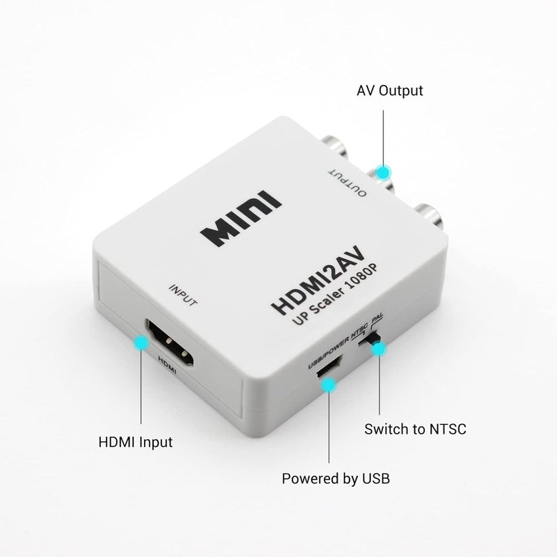 SANCY Mini HDMI to AV RCA Converter – 1080P HD Video Adapter with Up Scaler for HDMI Input to Composite Output – Supports TV, DVD, VCR, Projector - Image 2