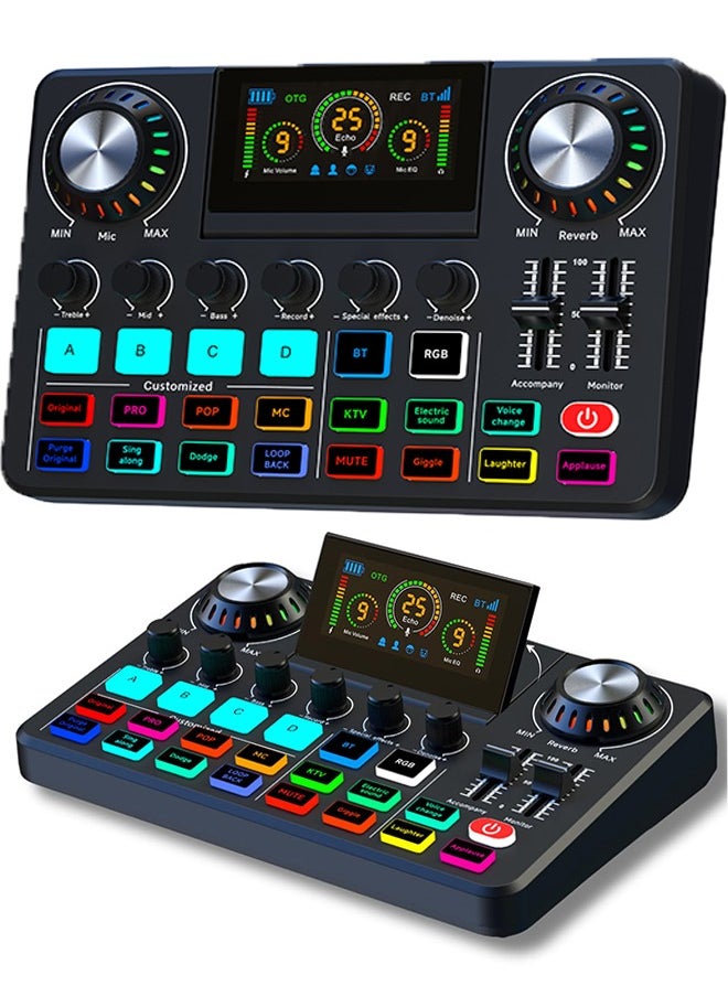 Sunbmebge Gaming Audio Mixer, Audio Interface for Podcast/Streaming, Sound Board with 3.5mm/XLR Mic Input, 48V Phantom Power, Voice Changer, Live Sound Card with DJ Mixer Effects/Bluetooth/  - Image 1