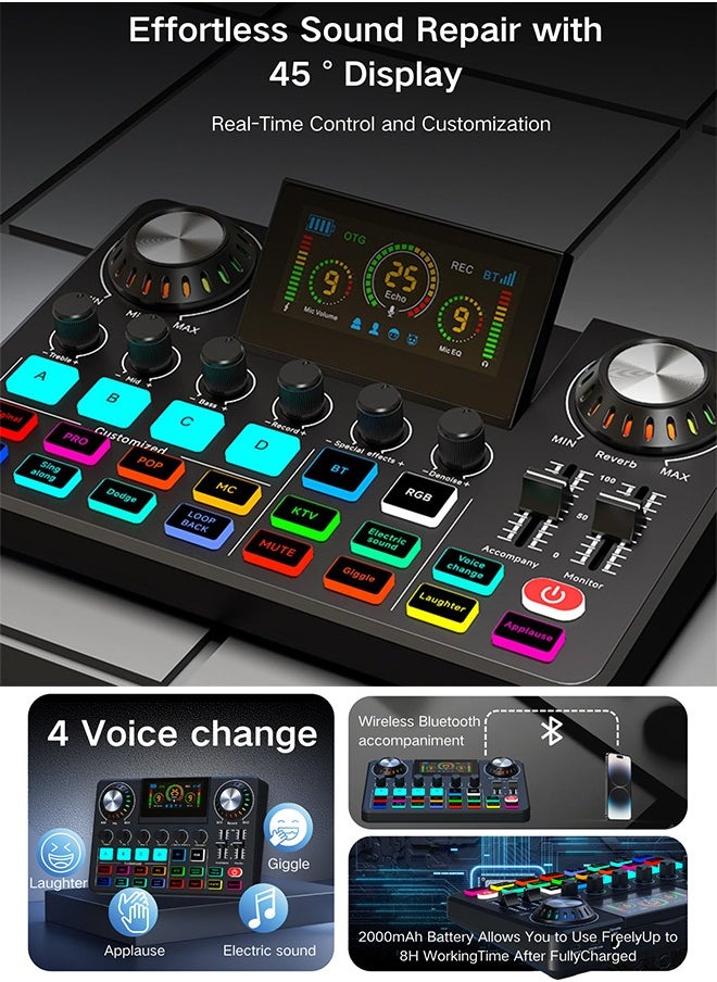 Sunbmebge Gaming Audio Mixer, Audio Interface for Podcast/Streaming, Sound Board with 3.5mm/XLR Mic Input, 48V Phantom Power, Voice Changer, Live Sound Card with DJ Mixer Effects/Bluetooth/  - Image 2