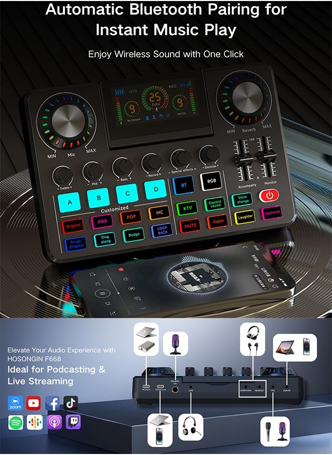 Sunbmebge Gaming Audio Mixer, Audio Interface for Podcast/Streaming, Sound Board with 3.5mm/XLR Mic Input, 48V Phantom Power, Voice Changer, Live Sound Card with DJ Mixer Effects/Bluetooth/  - Image 3