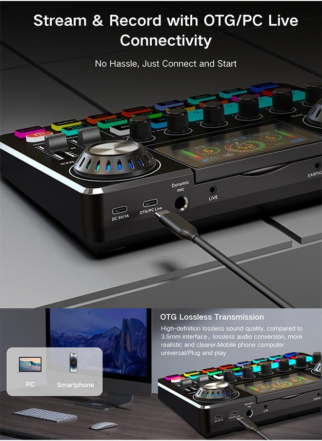 Sunbmebge Gaming Audio Mixer, Audio Interface for Podcast/Streaming, Sound Board with 3.5mm/XLR Mic Input, 48V Phantom Power, Voice Changer, Live Sound Card with DJ Mixer Effects/Bluetooth/  - Image 4