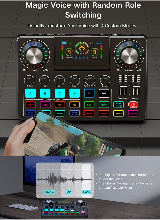Sunbmebge Gaming Audio Mixer, Audio Interface for Podcast/Streaming, Sound Board with 3.5mm/XLR Mic Input, 48V Phantom Power, Voice Changer, Live Sound Card with DJ Mixer Effects/Bluetooth/  - Image 5