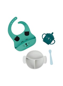 babymoov Learn Isy 4 Pieces Silicone Meal Set For Babies, Bpa Free And Dishwasher Safe , 15 - 24 Months – Blue Dog  - Image 1