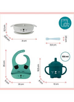 babymoov Learn Isy 4 Pieces Silicone Meal Set For Babies, Bpa Free And Dishwasher Safe , 15 - 24 Months – Blue Dog  - Image 2