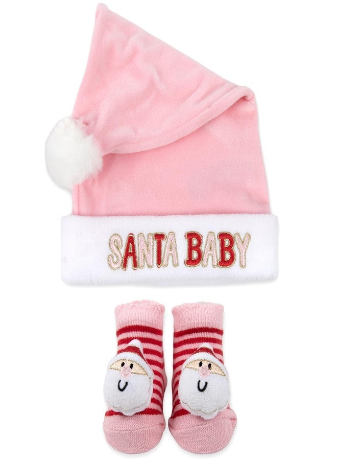 Baby Essentials Baby Christmas 2-Piece Hat and Bootie Sock Set - Santa Baby Outfit Gift for Newborn Holiday Photos & Infant Stocking Stuffer - Image 1