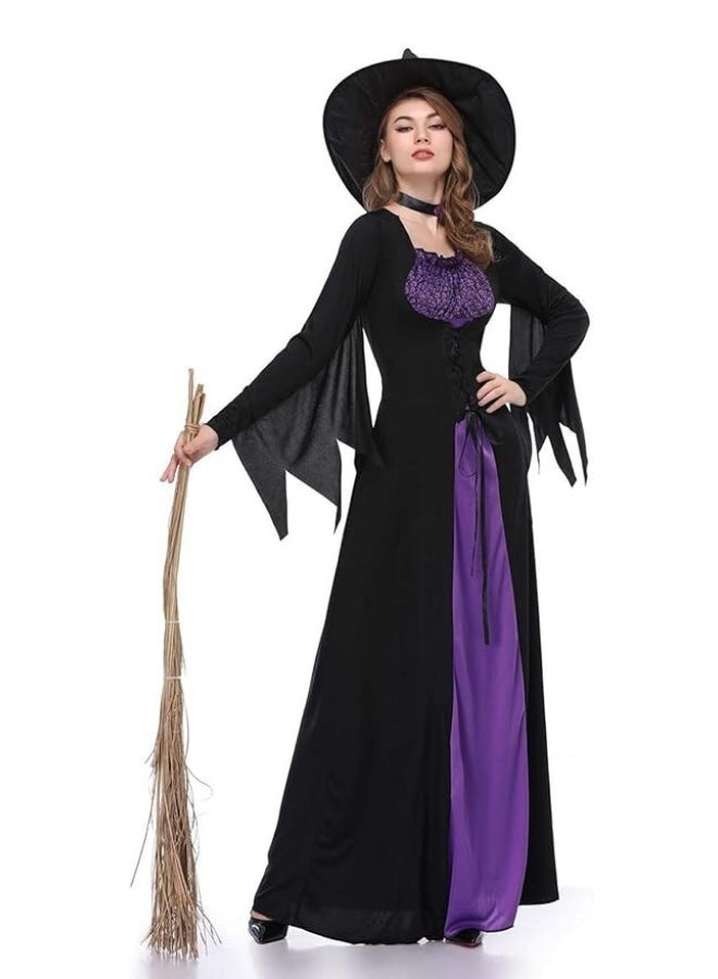 Toyland Women Halloween Costumes Wicked Witch Cloak with Hat Dress,Purple Long Sorceress Classic Dress - Image 1