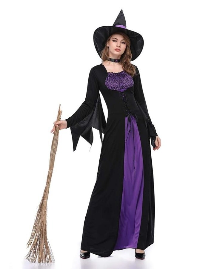 Toyland Women Halloween Costumes Wicked Witch Cloak with Hat Dress,Purple Long Sorceress Classic Dress - Image 2