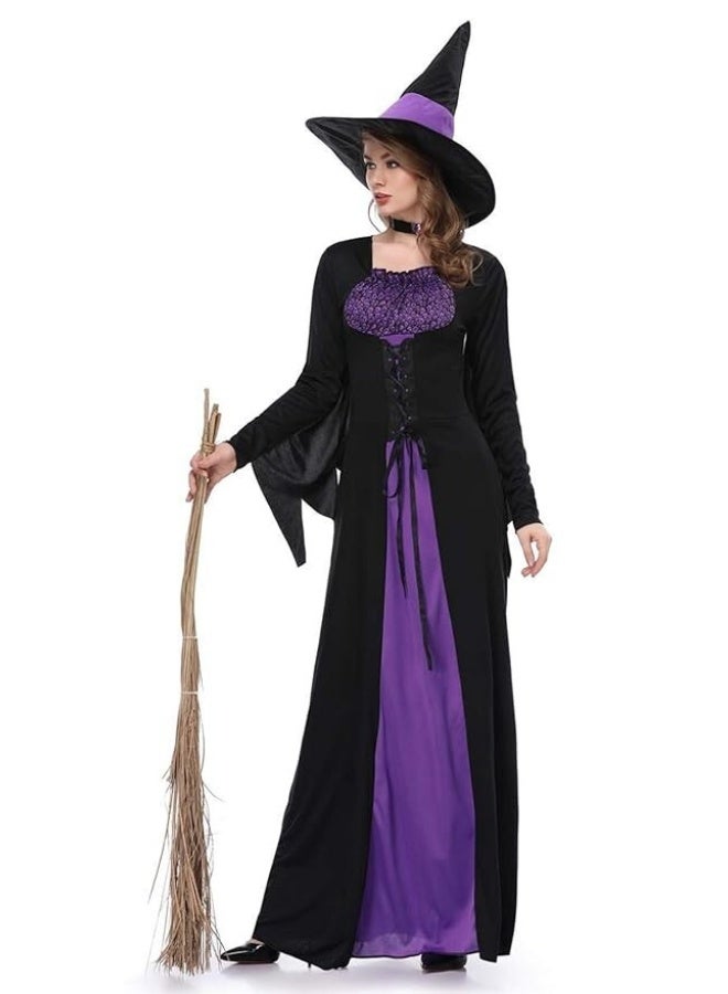 Toyland Women Halloween Costumes Wicked Witch Cloak with Hat Dress,Purple Long Sorceress Classic Dress - Image 3