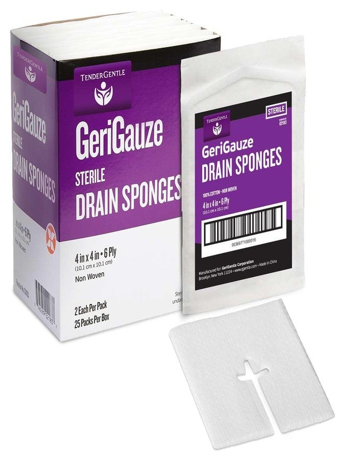 TenderGentle Split Gauze Sponges 4x4 Sterile - 1 Pack of 50 6 Ply Feeding Tube Pads - Drain Sponges for Catheters, IVs, Tracheostomy, and G Tubes - Image 1