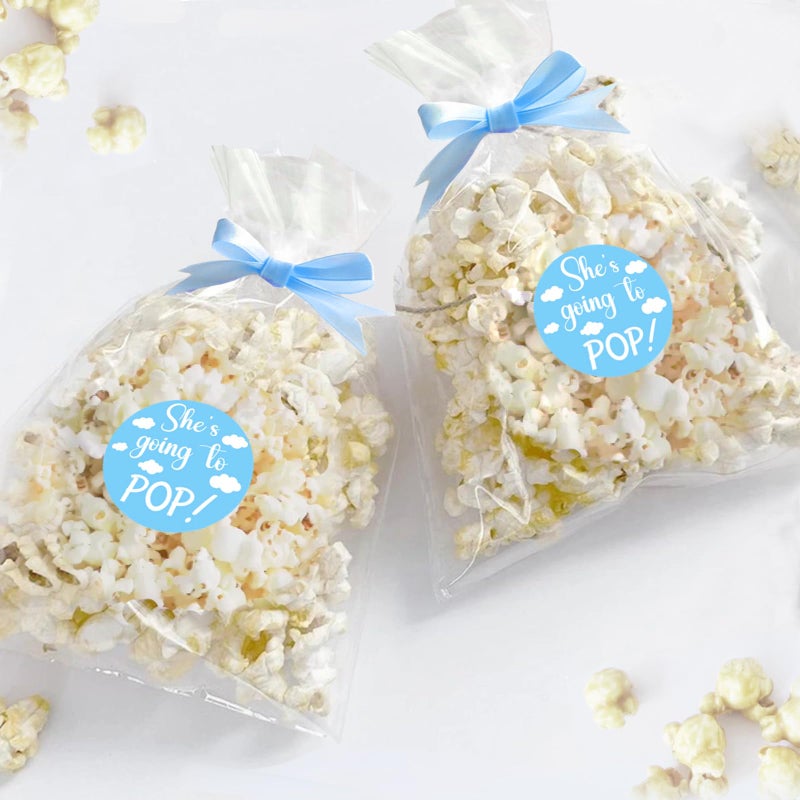 Adodotoe 100 Pack Popcorn Bags & Stickers - Baby Shower Decor, Blue - Image 3