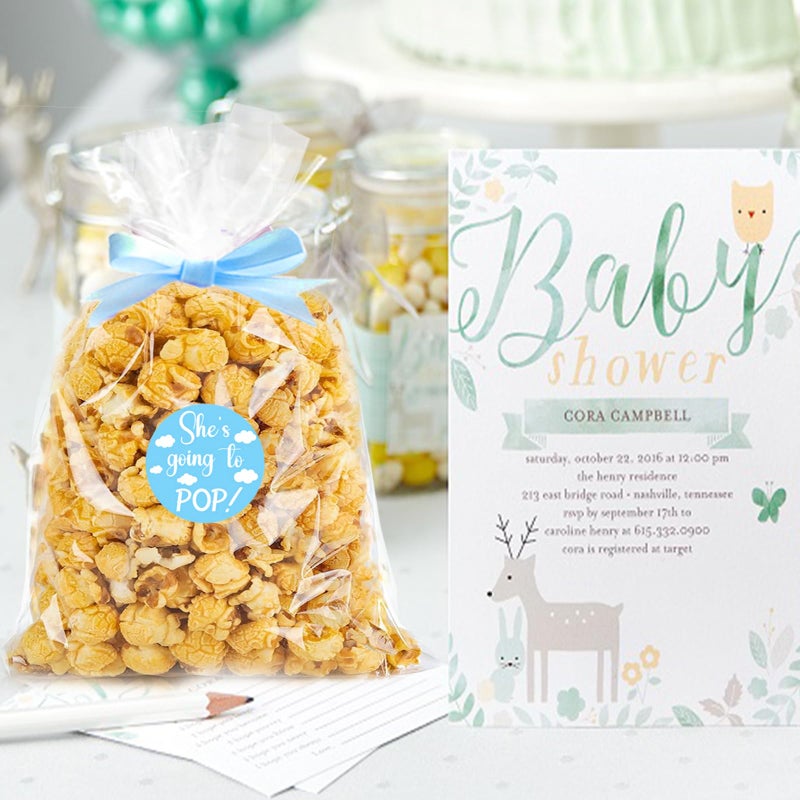 Adodotoe 100 Pack Popcorn Bags & Stickers - Baby Shower Decor, Blue - Image 4