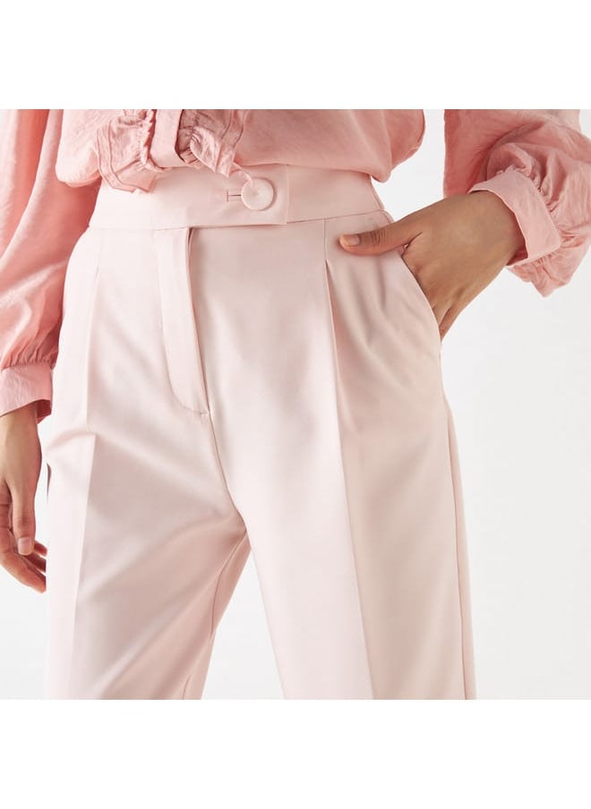 Iconic Solid Tapered Pants with Button Accent and Pockets  - Image 4