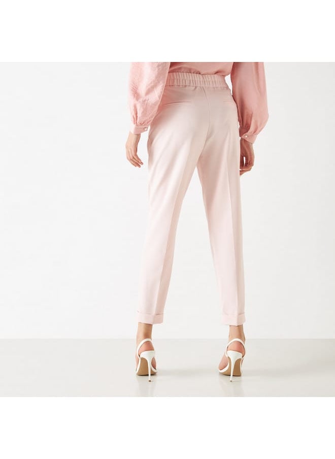 Iconic Solid Tapered Pants with Button Accent and Pockets  - Image 3