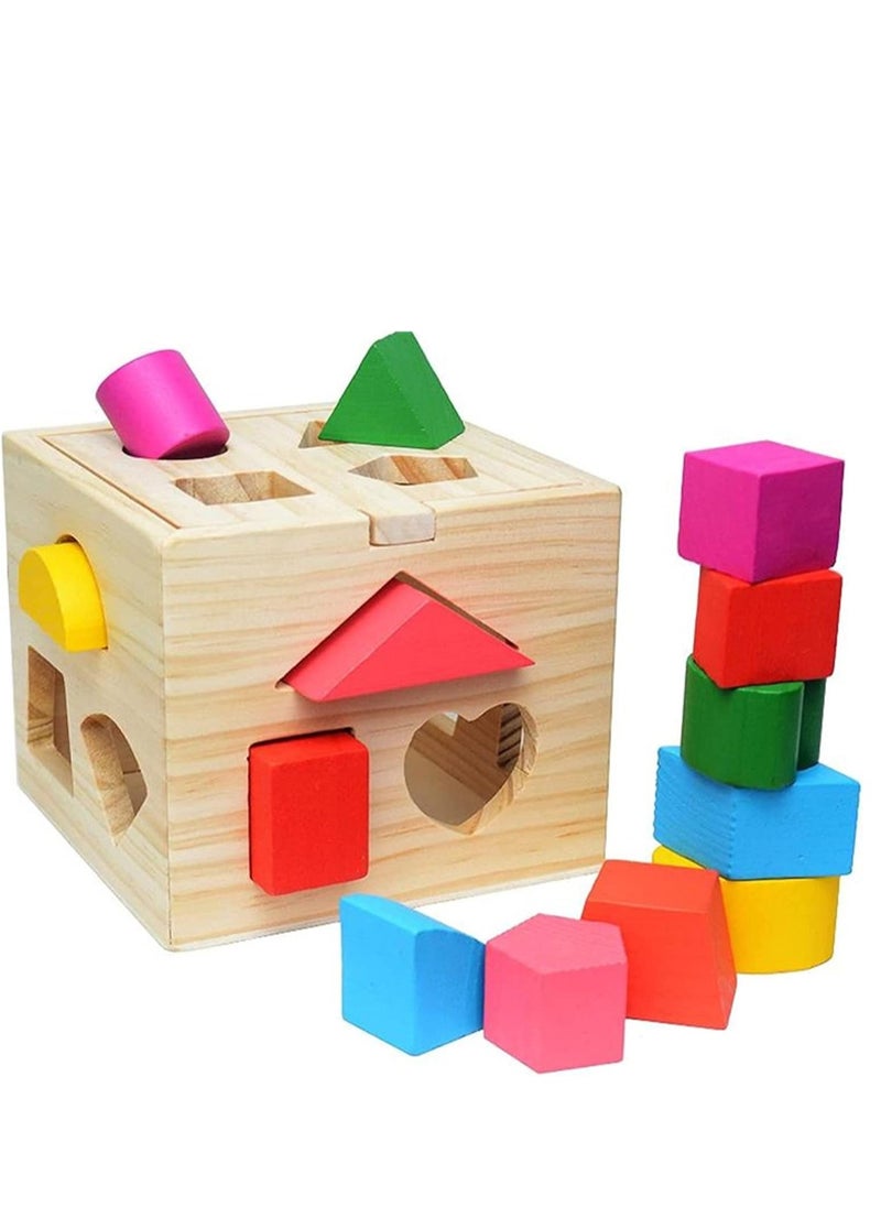 LOOPITYS - Wooden shape classification cube toy, 13 colored wooden geometric shape blocks and classification boxes, children's learning matching game, children's preschool education learning toys - Image 1