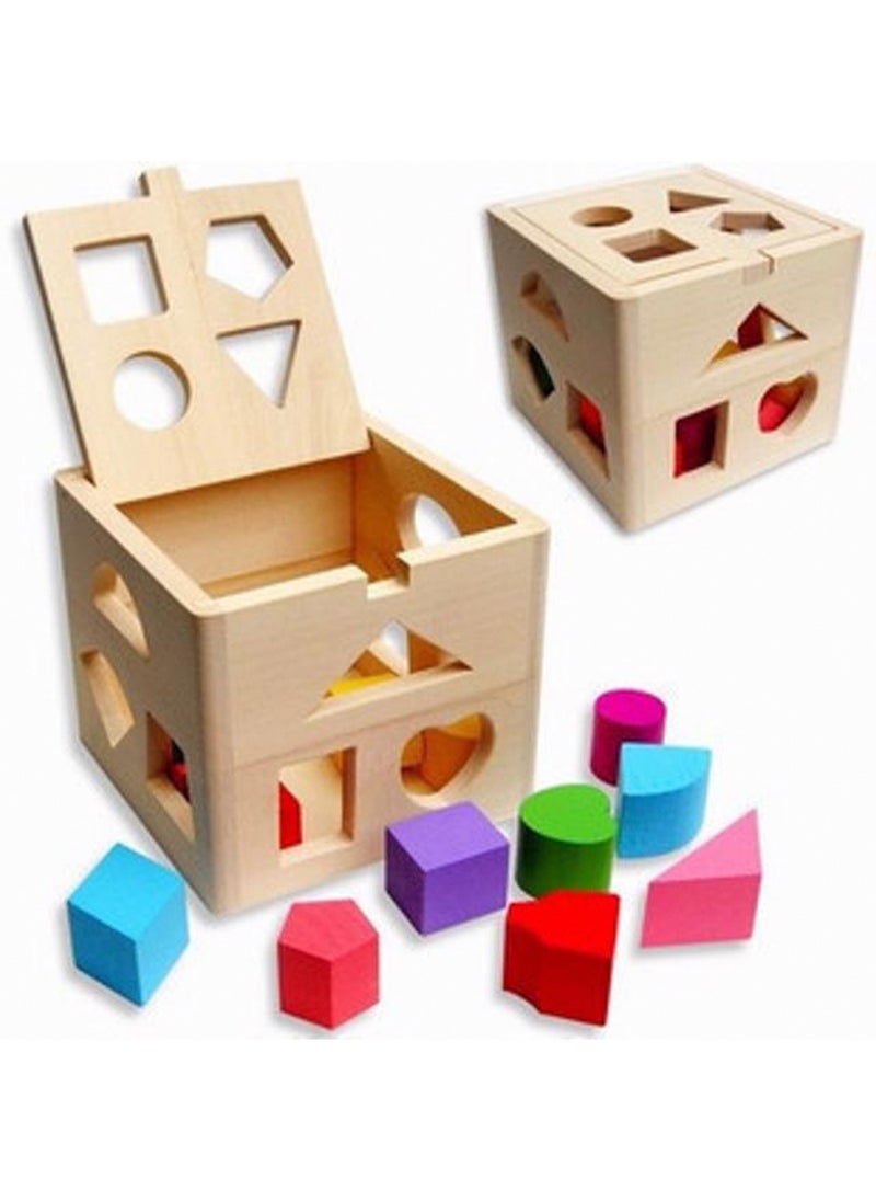 LOOPITYS - Wooden shape classification cube toy, 13 colored wooden geometric shape blocks and classification boxes, children's learning matching game, children's preschool education learning toys - Image 1