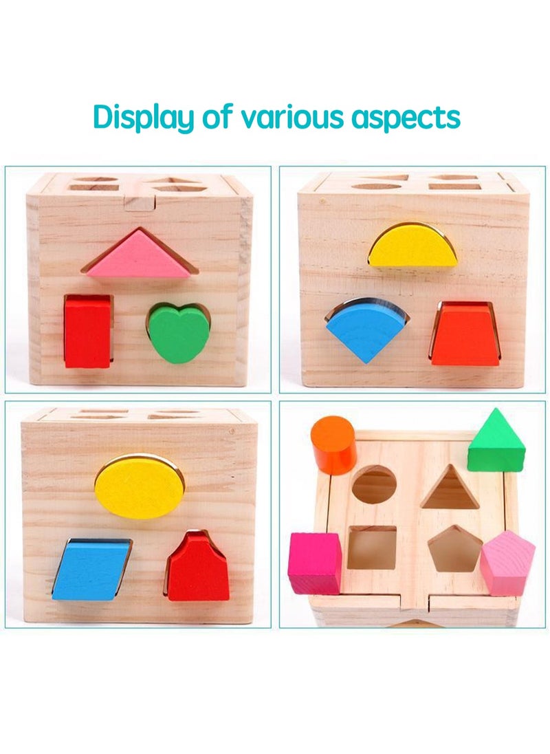 LOOPITYS - Wooden shape classification cube toy, 13 colored wooden geometric shape blocks and classification boxes, children's learning matching game, children's preschool education learning toys - Image 1