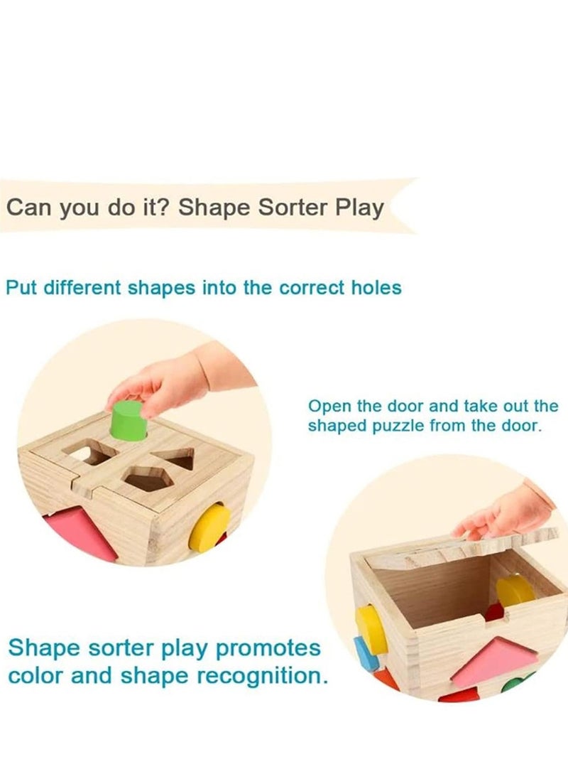 LOOPITYS - Wooden shape classification cube toy, 13 colored wooden geometric shape blocks and classification boxes, children's learning matching game, children's preschool education learning toys - Image 1