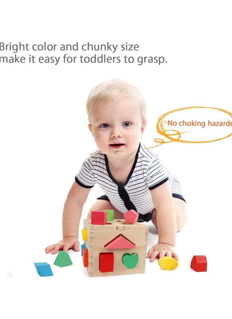 LOOPITYS - Wooden shape classification cube toy, 13 colored wooden geometric shape blocks and classification boxes, children's learning matching game, children's preschool education learning toys - Image 1