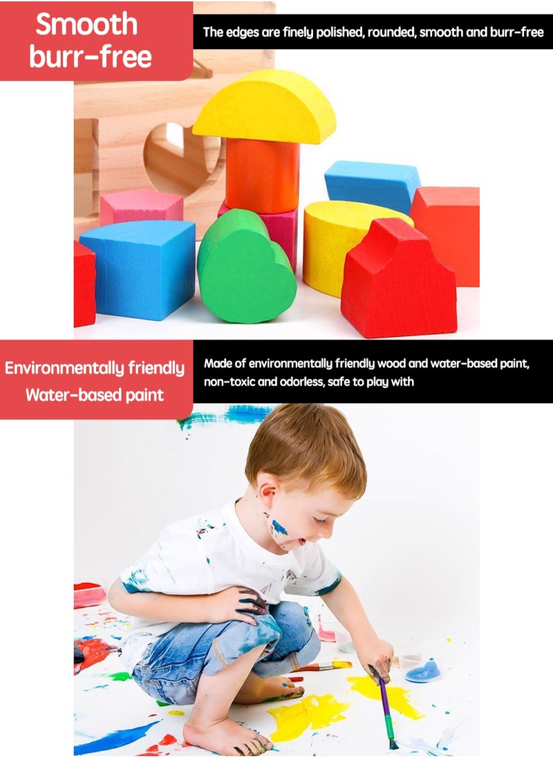 LOOPITYS - Wooden shape classification cube toy, 13 colored wooden geometric shape blocks and classification boxes, children's learning matching game, children's preschool education learning toys - Image 1