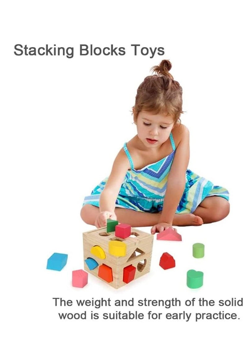 LOOPITYS - Wooden shape classification cube toy, 13 colored wooden geometric shape blocks and classification boxes, children's learning matching game, children's preschool education learning toys - Image 1