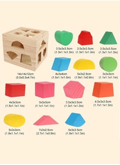 LOOPITYS Wooden shape classification cube toy, 13 colored wooden geometric shape blocks and classification boxes, children's learning matching game, children's preschool education learning toys  - Image 4