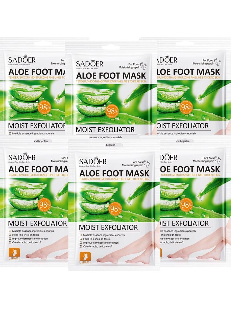 SADOER 6 Pairs Aloe Vera Foot Mask Moisturizing Foot Mask Set for Exfoliating Remove Dead Skin & Remove Odor Gentle Exfoliate Soften Calluses Repair Dry Rough Foots 6x35g - Image 1