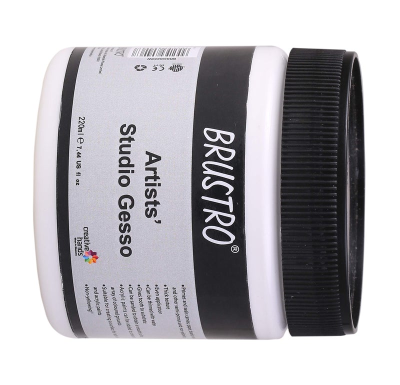 BRUSTRO Artists Studio Gesso | 220ml | White | Ideal for Canvas, Paper, Board, Oil Painting, Universal Paint Primer for Art, Craft, Water based, Non Toxic, Studio Grade, Professionals, Hobby Painters. - Image 2