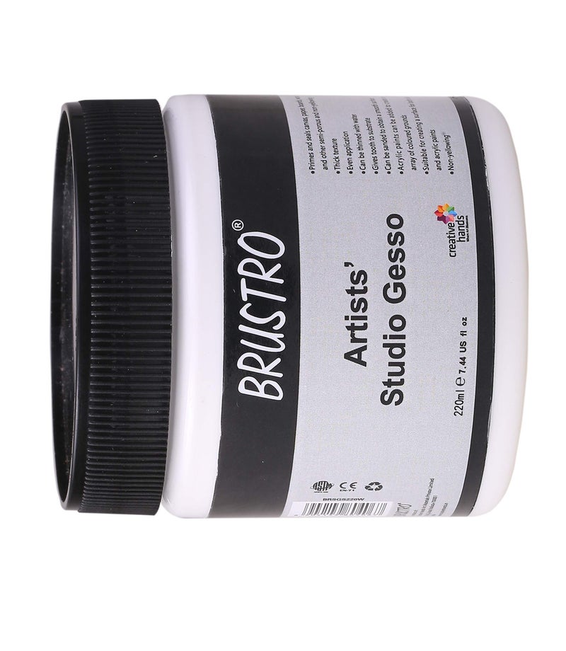 BRUSTRO Artists Studio Gesso | 220ml | White | Ideal for Canvas, Paper, Board, Oil Painting, Universal Paint Primer for Art, Craft, Water based, Non Toxic, Studio Grade, Professionals, Hobby Painters. - Image 3