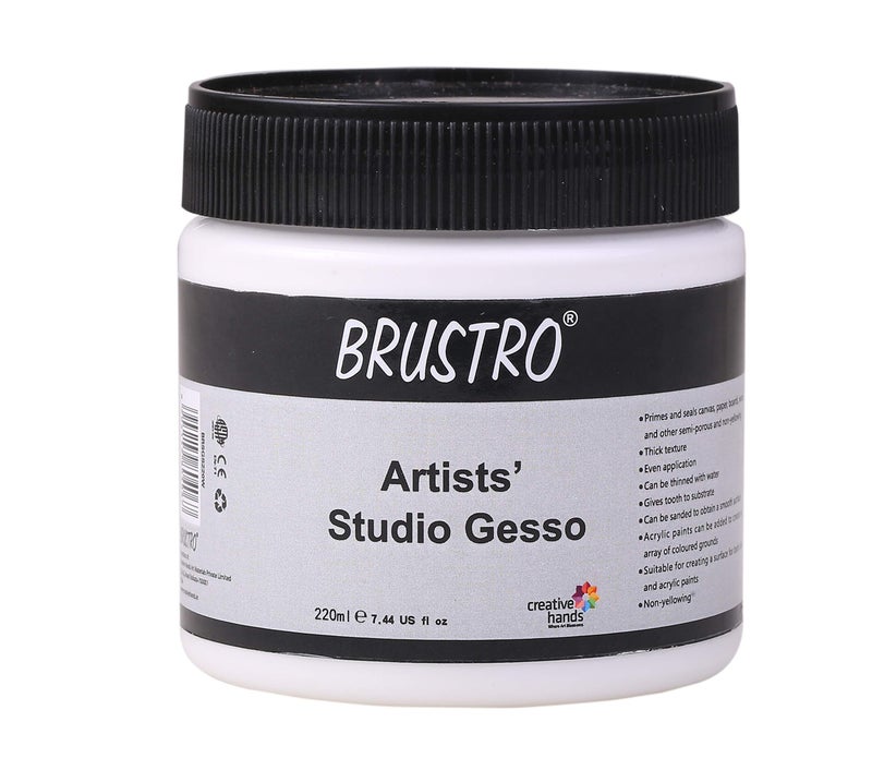 BRUSTRO Artists Studio Gesso | 220ml | White | Ideal for Canvas, Paper, Board, Oil Painting, Universal Paint Primer for Art, Craft, Water based, Non Toxic, Studio Grade, Professionals, Hobby Painters. - Image 4