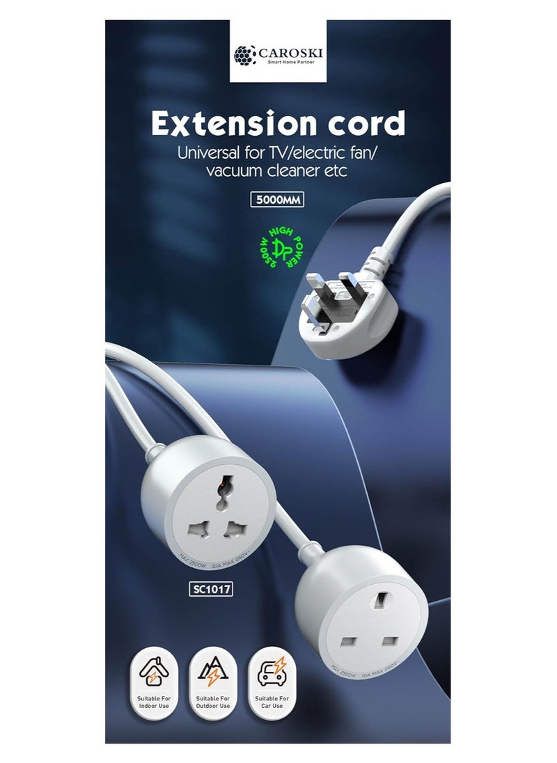 CAROSKI - 1 Way 5M Power Extension Cord - 2500W Single Socket Universal Outlet Cable Extender - Ideal for Extension Cable Tasks - Versatile Power Strip for Home and Office - Image 1