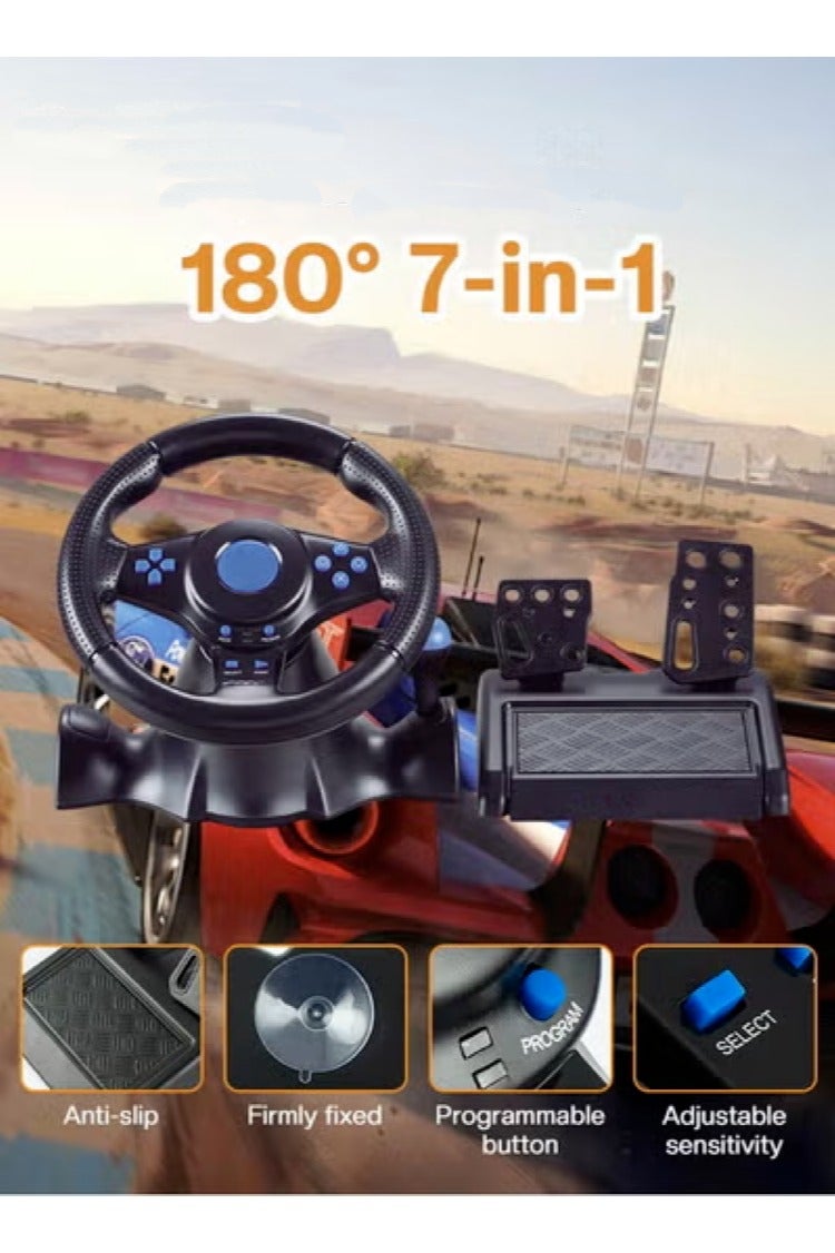 7-in-1 Game Racing Steering Wheel and Pedals for Switch/ps4/ps3/pc/Xbox 360/Xbox One/Android, 180 Degree Driving Force Sim Game Steering Wheel, Responsive Driving Design - Image 3