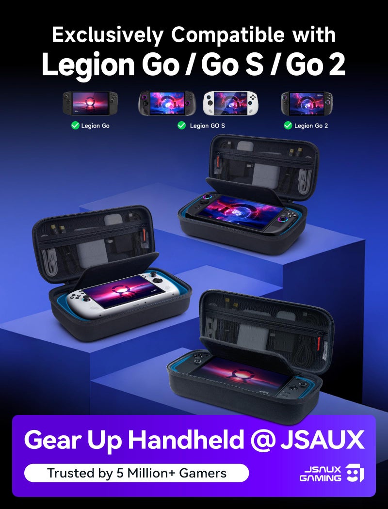 JSAUX Carrying Case for Lenovo Legion Go / Go S / Go 2, Large Capacity Hard Travel Pouch, Screen Protector Cover with Hand Grip, Storage Bag for Console, Controllers and Dock â€“ Black - Image 2
