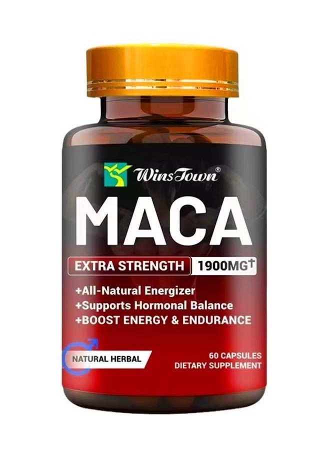 Wins Town Organic Maca Root Powder Capsules 1900 mg with Ashwagandha Ginseng Tribulus Maca Root Extract Supplement for Men and Women Vegan Pills 60 Capsules - Image 2