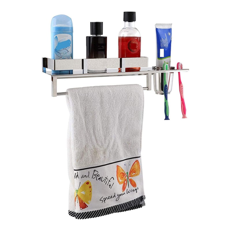 Filox 15" X 5" Modern Stainless Steel Bathroom Shelf, 1 Tier, Wall Mounted Multi-Tier Rack, Rust Resistant, Nickel Chrome Finish, Countertop Installation, Showers, Bathroom Accessories - Image 1