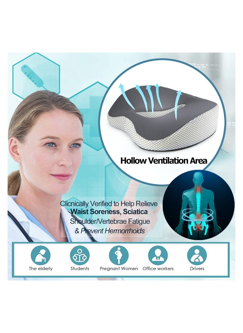 KASTWAVE - Seat Cushion for Office, 3D Full Wrap Memory Foam Chairs Cushions, for Pressure Relief Sciatica and tailbone Back Pain Relief, Ergonomic Pillow Memory Foam Coccyx Pad for Office Home Car (Grey) - Image 1