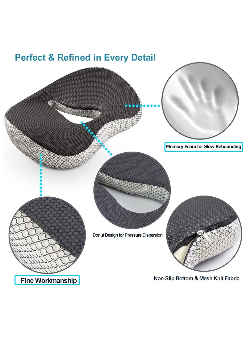 KASTWAVE - Seat Cushion for Office, 3D Full Wrap Memory Foam Chairs Cushions, for Pressure Relief Sciatica and tailbone Back Pain Relief, Ergonomic Pillow Memory Foam Coccyx Pad for Office Home Car (Grey) - Image 1
