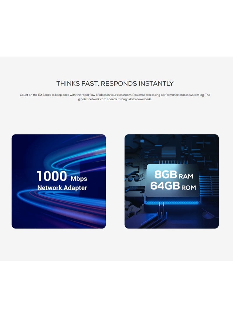 MAXHUB E2 E8621 86" 4K Interactive Display with Eye Care Technology for classrooms, training, and collaboration, 40Point Touchscreen & Android 13 board, and USB Type-C Connectivity - Image 4