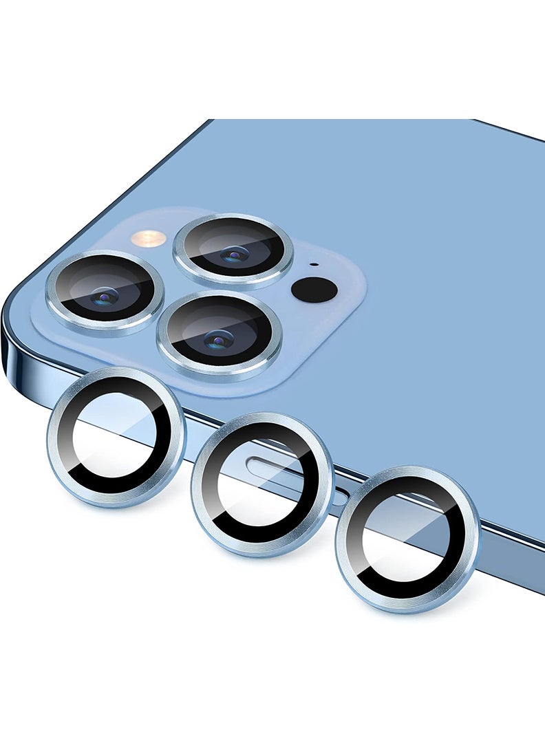 Theodor iPhone 13 Pro/ 13 Pro Max 3 Pcs Camera Lens Protector With 9H Tempered HD Glass Camera Cover Anti Scratch Aluminum Alloy Camera Ring, Sierra Blue - Image 1
