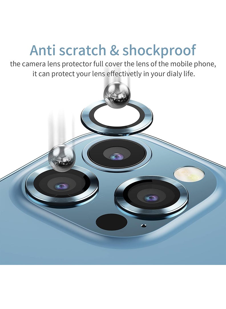 Theodor iPhone 13 Pro/ 13 Pro Max 3 Pcs Camera Lens Protector With 9H Tempered HD Glass Camera Cover Anti Scratch Aluminum Alloy Camera Ring, Sierra Blue - Image 5