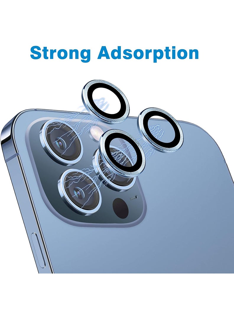 Theodor iPhone 13 Pro/ 13 Pro Max 3 Pcs Camera Lens Protector With 9H Tempered HD Glass Camera Cover Anti Scratch Aluminum Alloy Camera Ring, Sierra Blue - Image 2