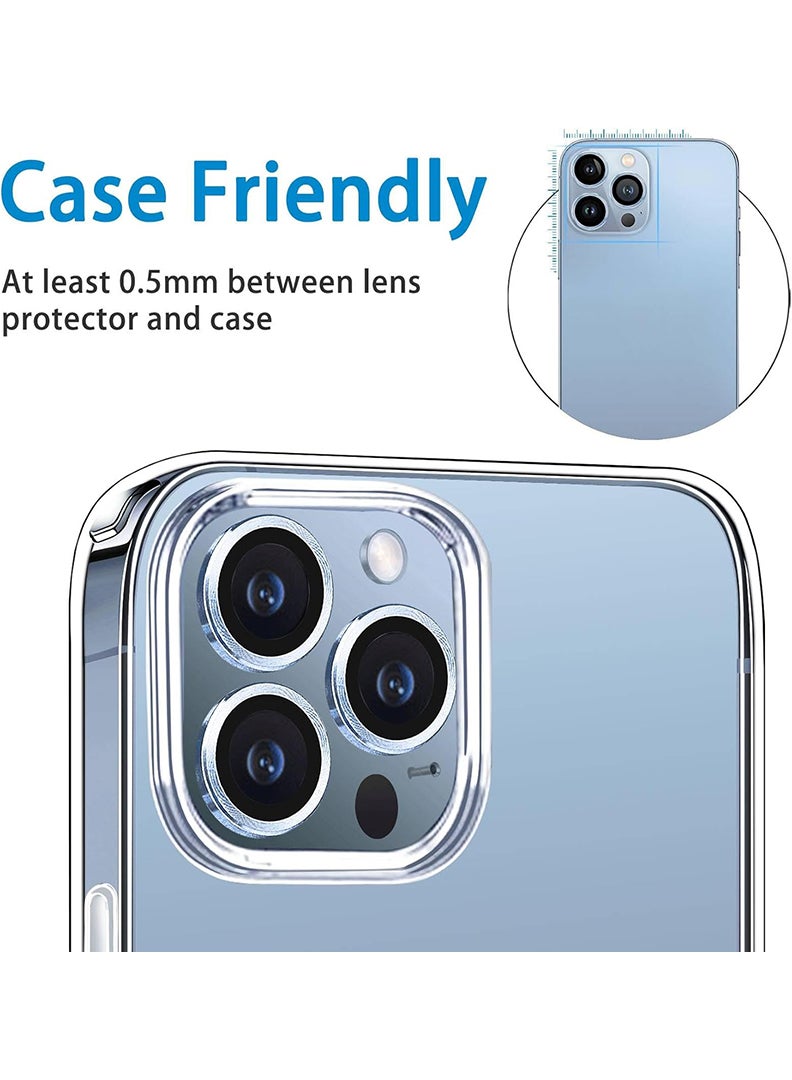 Theodor iPhone 13 Pro/ 13 Pro Max 3 Pcs Camera Lens Protector With 9H Tempered HD Glass Camera Cover Anti Scratch Aluminum Alloy Camera Ring, Sierra Blue - Image 4