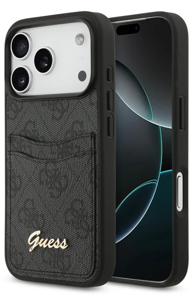 جس جراب iPhone 17 Pro Max من البولي يوريثان مع فتحة للبطاقات وشعار معدني / تصميم نحيف للغاية / خفيف الوزن / سهل التركيب - أسود