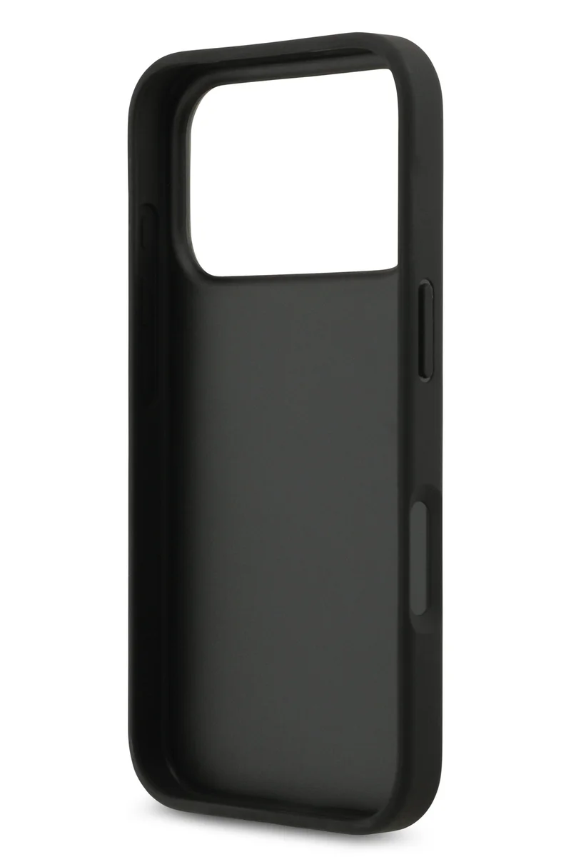 جس جراب iPhone 17 Pro Max من البولي يوريثان مع فتحة للبطاقات وشعار معدني / تصميم نحيف للغاية / خفيف الوزن / سهل التركيب - أسود