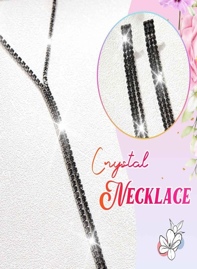 CLOACE Rhinestone Necklace Set Sparkly Diamond Neckalces Earring Sets Prom Wedding Accessories for Women (Black) - Image 5