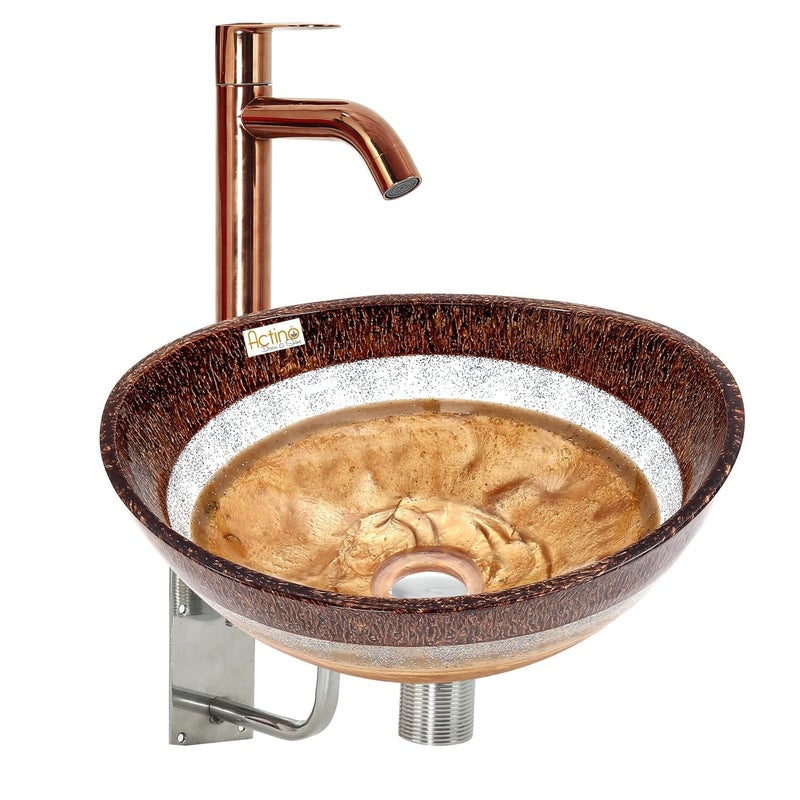 ACTINO DECOR & SHINE ACTINO DECOR SHINE Resin Oval Designer Wash Basin Countertop Tabletop For Living Room Hotel Lobby Bathroom Basins Living RoomVesselSinkWash Basin Brown Gold 12 x 14 Inch - Image 1