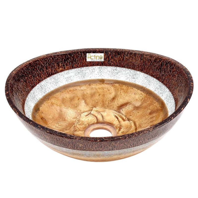 ACTINO DECOR & SHINE ACTINO DECOR SHINE Resin Oval Designer Wash Basin Countertop Tabletop For Living Room Hotel Lobby Bathroom Basins Living RoomVesselSinkWash Basin Brown Gold 12 x 14 Inch - Image 4